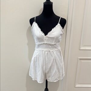 White Lace Trim casual Romper